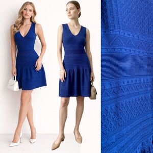 BCBGMaxAzria Royal Blue Silk Knit Sweater Dress Aline Feminine Cocktail Modern S